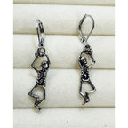 Halloween Skeleton Dangle Earrings Silver Tone Leverback Gothic Spooky 1.5" E491