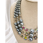 Silver Gray Faux Pearl Crystal Multi Strand Statement Necklace N643