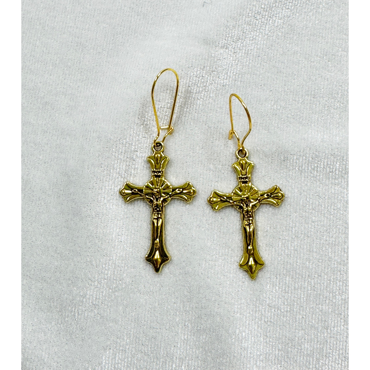Fashion Gold Crucifix Cross Dangle Earrings Christian  1.75 Inches Long E271