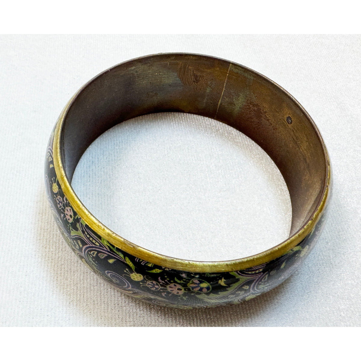 Vintage Floral Paisley Brass Bangle Bracelet 1" Wide Boho Cottagecore B123