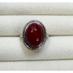 New Size 8 Red Oval Cabochon Ring Silver Tone Vintage Style Statement Ring R005