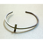 Silver Cross Cuff Bracelet Adjustable Christian Faith Bangle 1" Cross