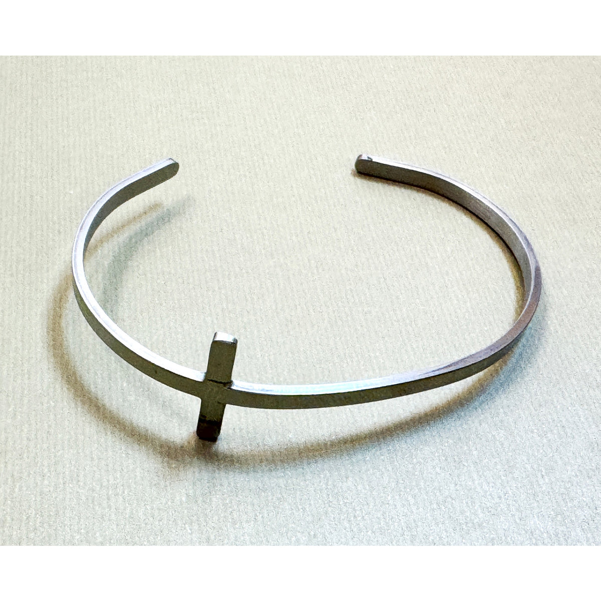 Silver Cross Cuff Bracelet Adjustable Christian Faith Bangle 1" Cross