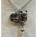 Silver Cat Necklace with Heart Charm Pendant 18-20" Chain Cute Cat N371