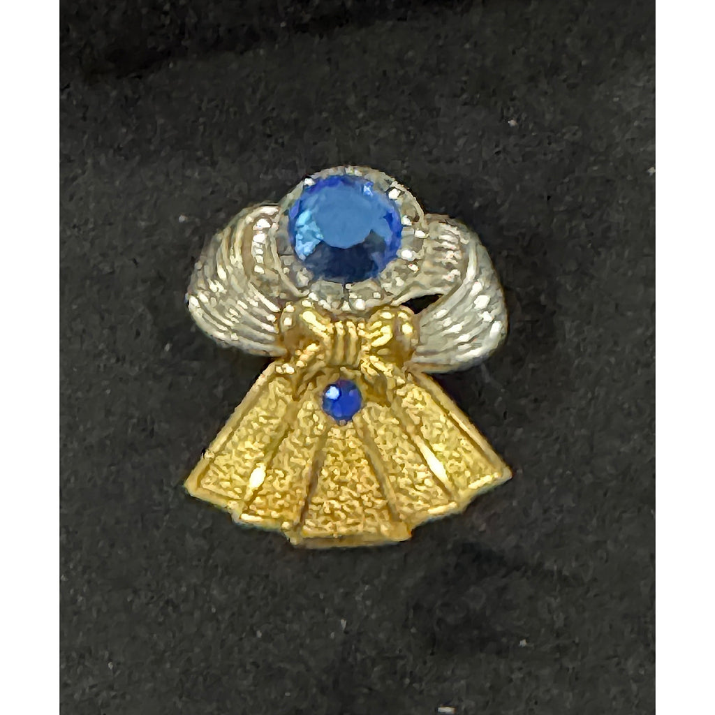 Vintage Angel Pin Gold & Silver Tone Blue Rhinestones Christmas Brooch CP152