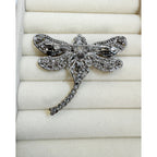 Blue Rhinestone Dragonfly Brooch Pin Gunmetal Gray Crystal Insect 2" CP253
