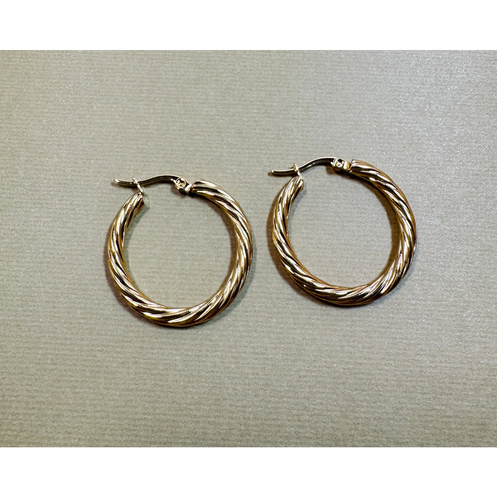 Gold Twist Hoop Earrings 1.25 Inch Diameter Classic Textured Hoops New E309