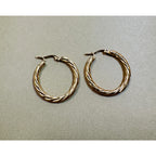 Gold Twist Hoop Earrings 1.25 Inch Diameter Classic Textured Hoops New E309