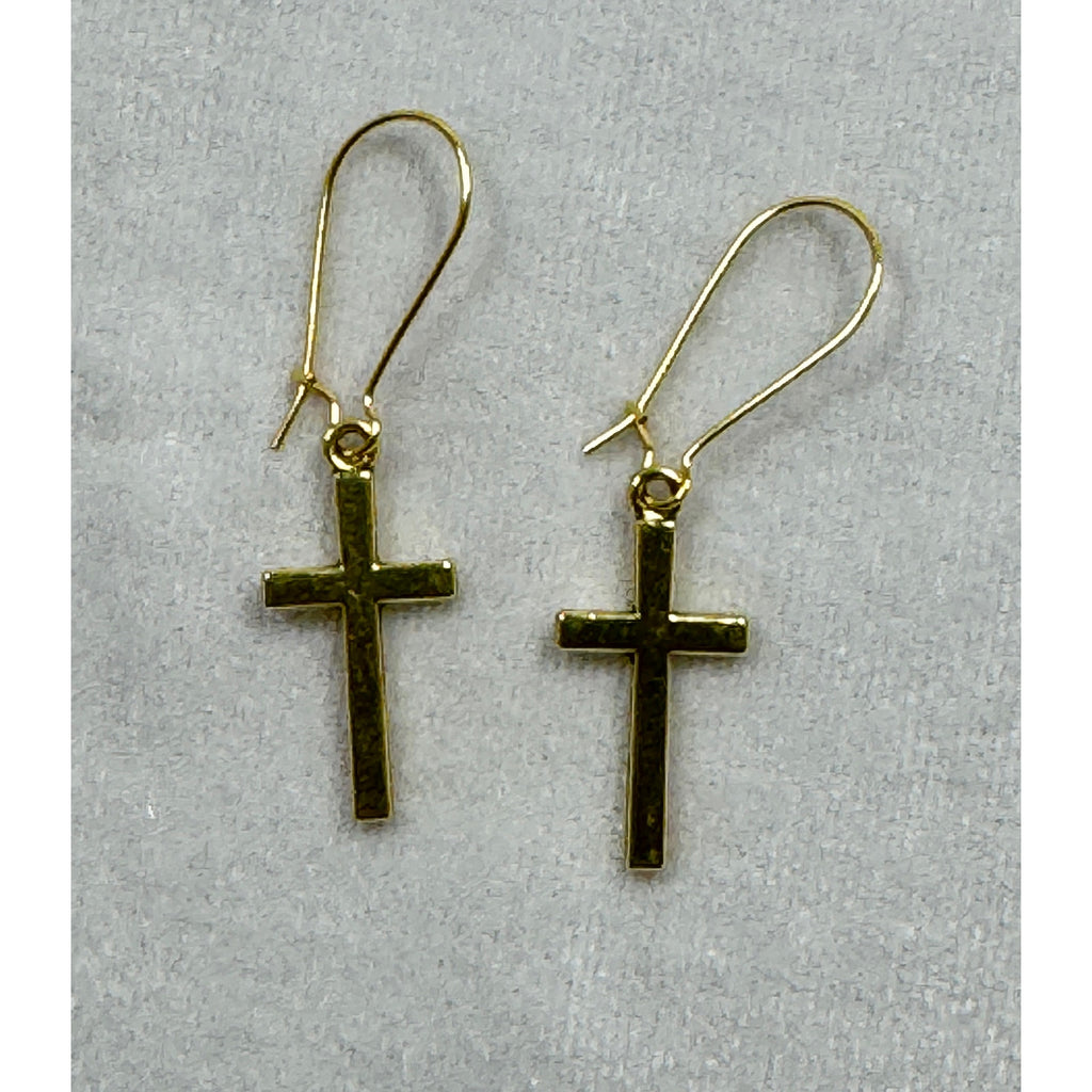 Gold Tone Cross Dangle Earrings Christian Faith Jewelry 1 Inch  E281
