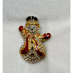 New Rhinestone Snowman Brooch Pin Gold Tone Red Enamel Christmas Holiday CP183