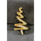 Gold Swirl Christmas Tree Brooch with Clear Rhinestones Holiday Jewelry CP62
