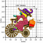 Halloween Witch Bicycle Brooch Rhinestone Enamel Pumpkin Gold Tone Pin CP213