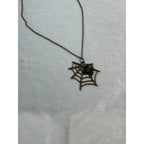 Halloween Spider Web Necklace Antique Bronze Spider Pendant 18" Chain E296
