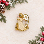 Vintage Christmas Angel Brooch Gold Tone Enamel Rhinestone Candle Pin CP258