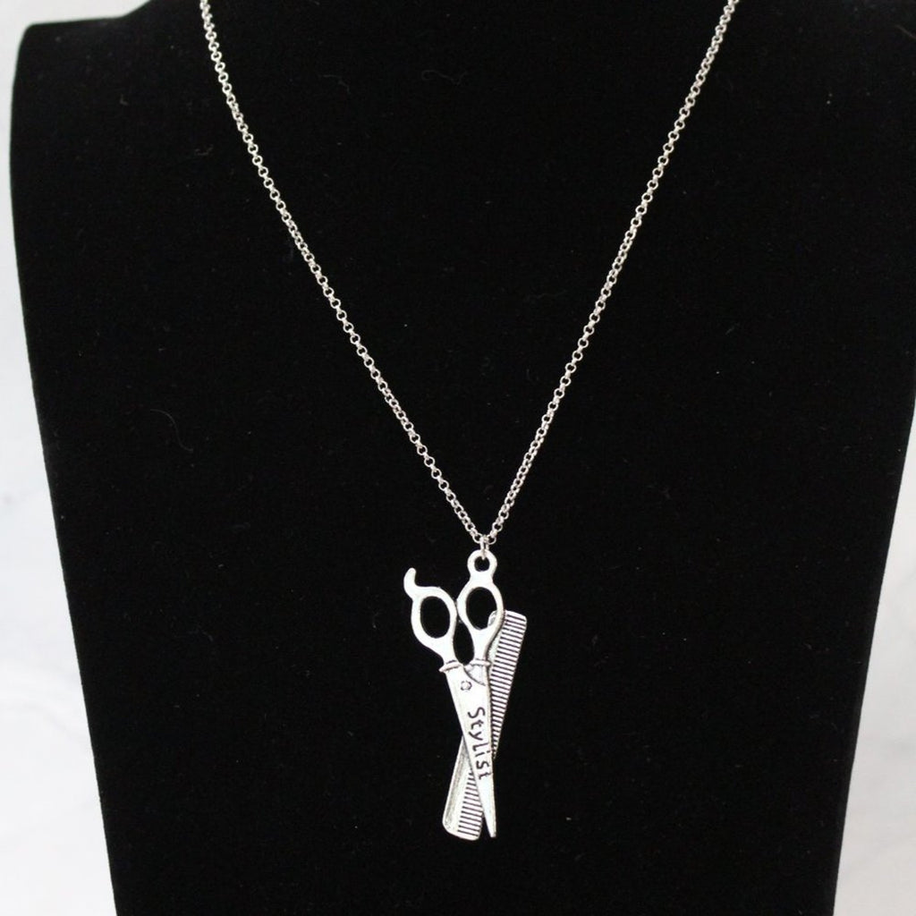 New Fashion Comb and Scissor Stylish Silver Tone Necklace N89