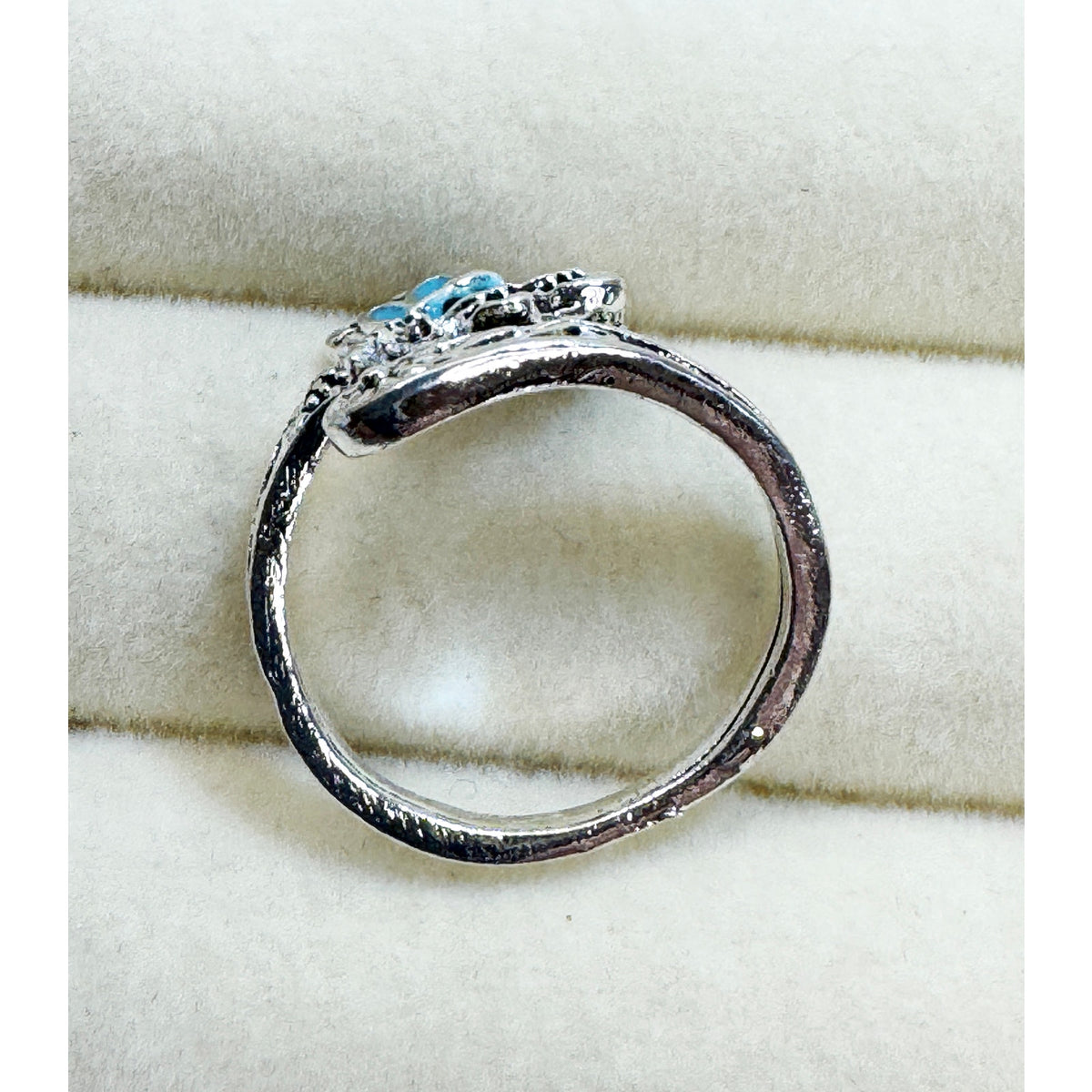 Blue Butterfly Adjustable Silver Ring Filigree Floral Wrap New R011