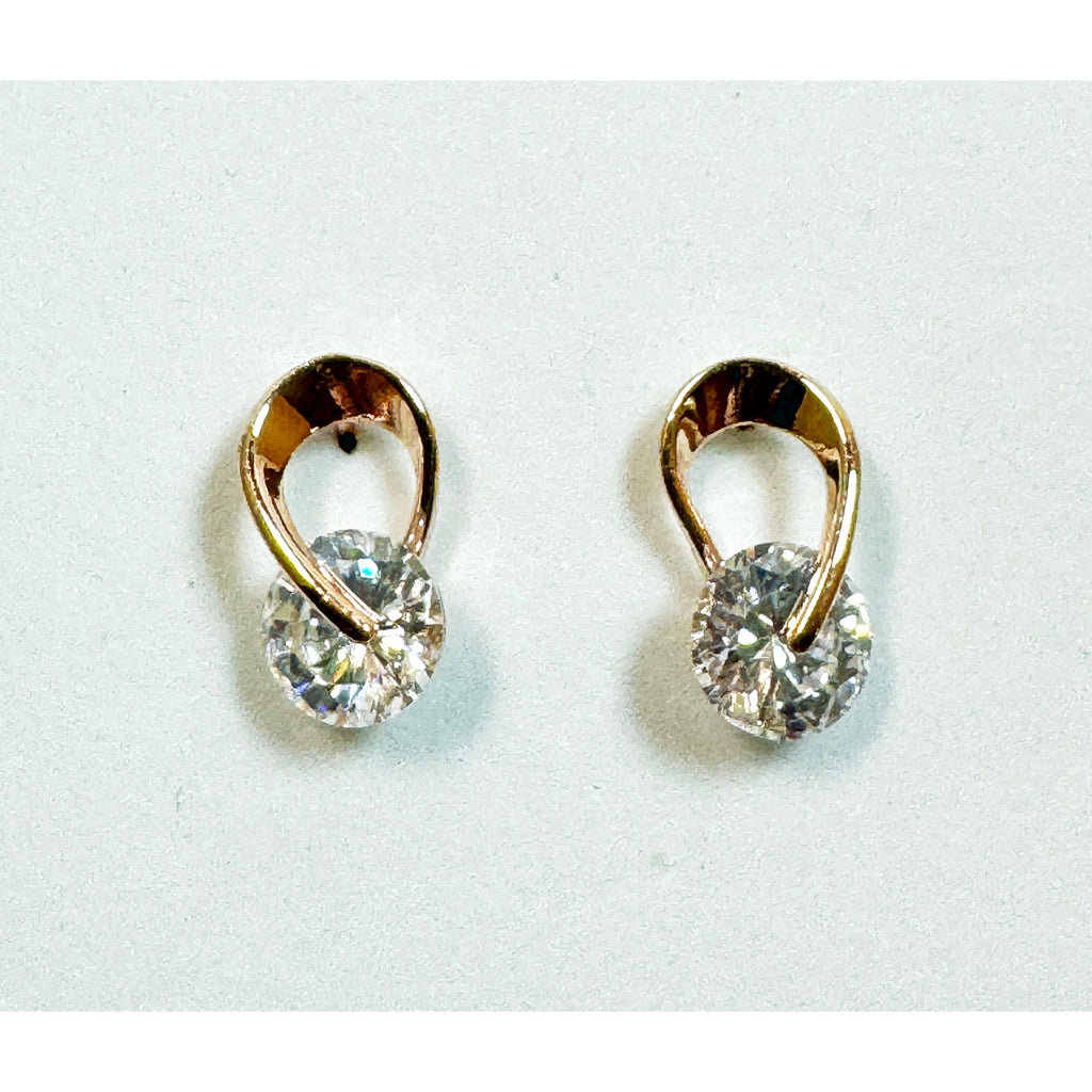 Rose Gold Tone CZ Post Earrings Oval Cubic Zirconia Studs 5/8 x 3/8 Inch E293