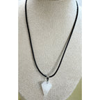 White Stone Point Pendant Necklace 24" Black Cord Boho Healing Gift N536