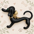 Black Dachshund Dog Brooch Pin Green Eyes Whimsical Puppy Jewelry CP169