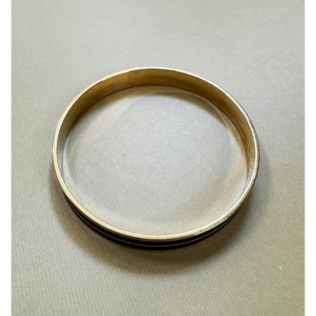 Black Enamel Gold Tone Hinged Bangle Bracelet 2.5" Pre-Loved Classic B090