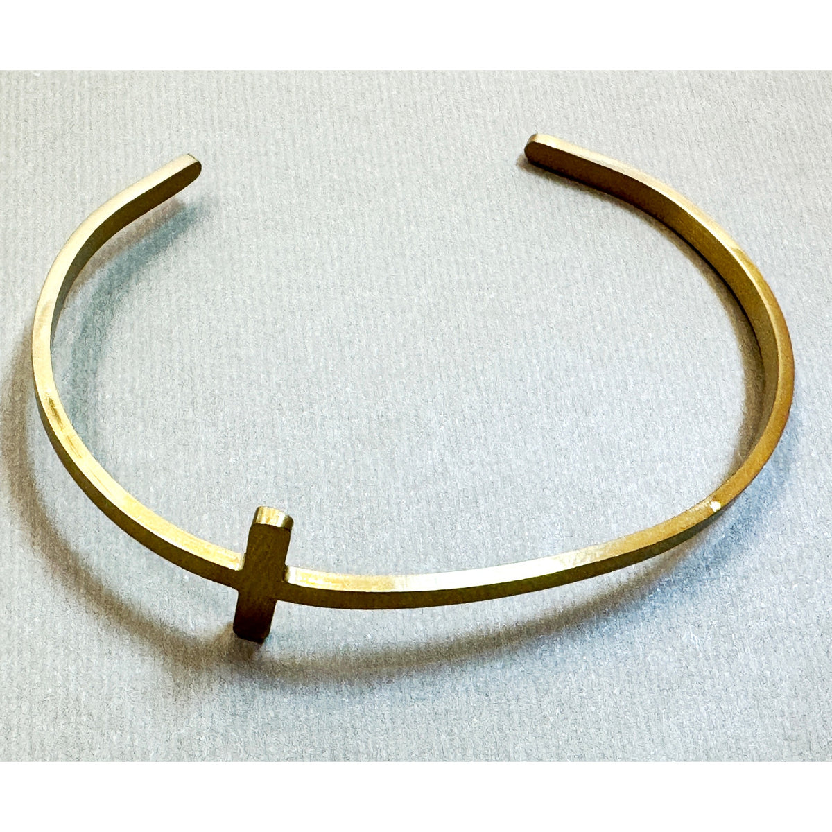 Gold Cross Cuff Bracelet Adjustable Christian Faith Bangle 1" Cross B144