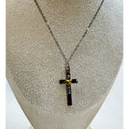 Silver Cross Necklace Gold Heart Accent Christian Faith 18-20" Chain 1.5" N360