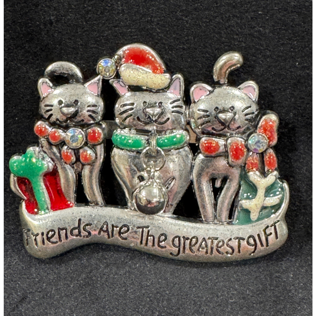 Vintage Christmas Cat Trio Brooch ‘Friends Are The Greatest Gift CP41