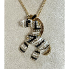 Zebra Pendant Necklace Gold Tone Rhinestone Enamel 22-24" Chain New N387