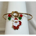 Gold Tone Santa Charm Cuff Bracelet Adjustable Christmas Holiday B069