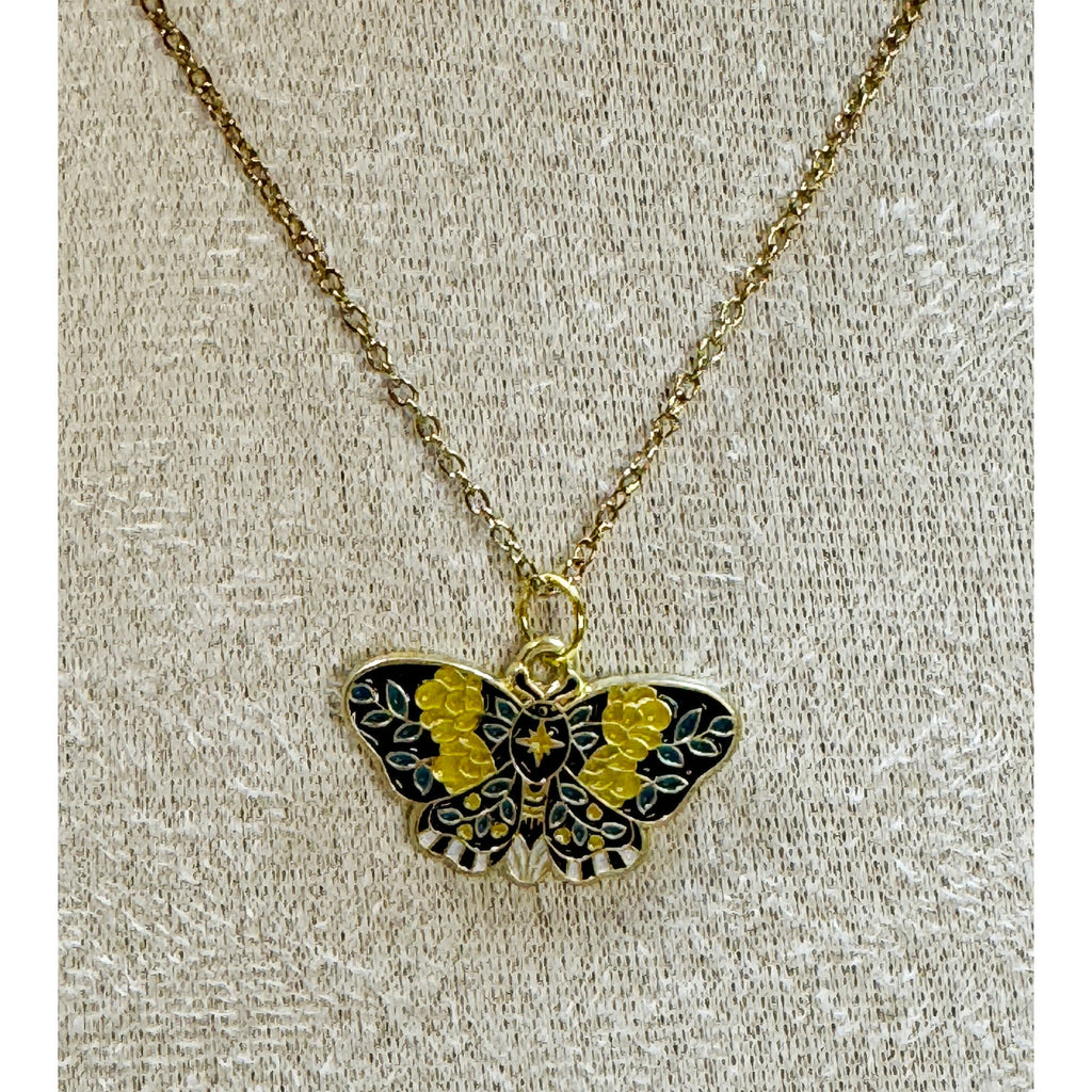 Butterfly Enamel Pendant Necklace Gold Tone 18-20 inch chain New Floral N388