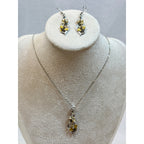 Bee & Flower Necklace Earrings Set Silver Tone Rhinestone Nature E372