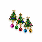 Christmas Tree Brooch Pin Gold Rhinestone Jingle Bells Holiday Jewelry  CP164