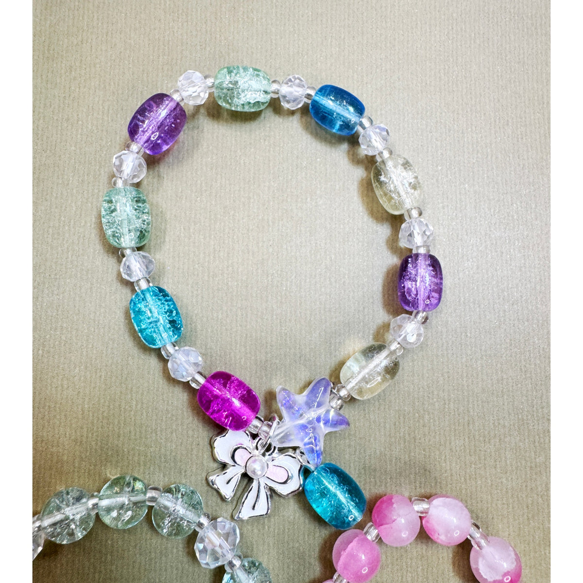 Set of 3 Stretch Beaded Bracelets Multicolor Charm Stack Boho Gift B118