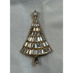Clear Rhinestone Christmas Tree Brooch Pin Gold Tone Holiday 2.5" CP170
