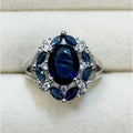 Size 7 New Blue Sapphire Color Ring Silver Oval Cocktail Statement Ring R003