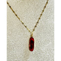 Red Acrylic Pendant Necklace Gold Tone 18" Chain 1" Pendant N458