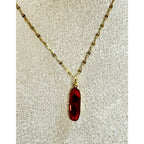 Red Acrylic Pendant Necklace Gold Tone 18" Chain 1" Pendant N458