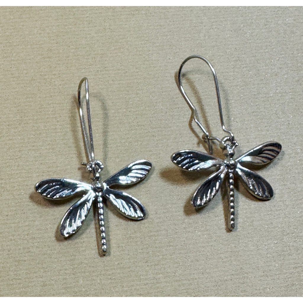 Silver Firefly Dangle Earrings Dragonfly Insect Drop Earrings 1.75" E305