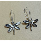 Silver Firefly Dangle Earrings Dragonfly Insect Drop Earrings 1.75" E305