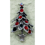 New Silver Tone Christmas Tree Brooch with Red and Green Rhinestones CP15