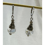 Crystal Bead Leverback Dangle Earrings Silver 1.5 Inch Pre-Loved E609