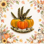 Vintage KC Give Thanks Pumpkin Wheat Brooch Thanksgiving Harvest Fall Pin CP221