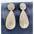 Vintage Gold Tone Teardrop Dangle Post Earrings Statement 3" Textured Retro E509