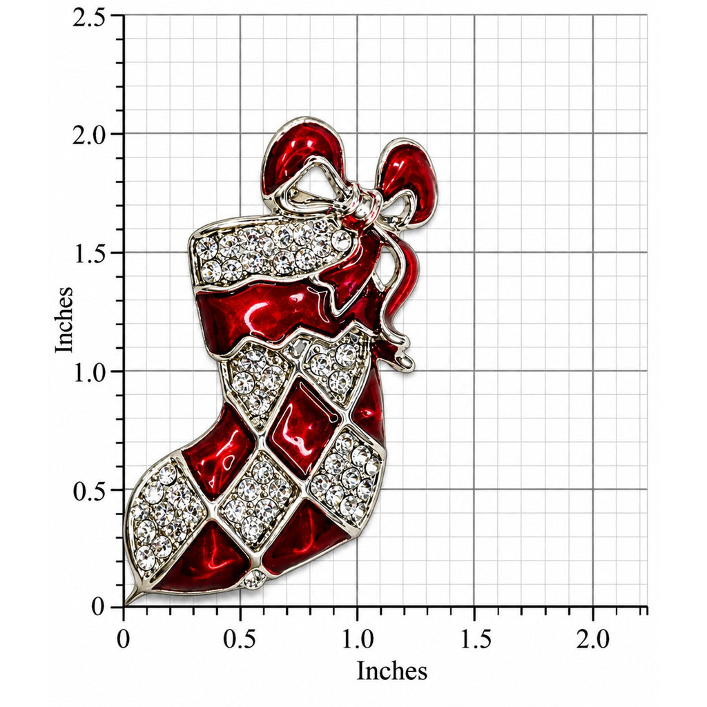 Red Enamel Christmas Stocking Brooch Rhinestone Silver Tone Holiday Pin CP172