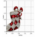 Red Enamel Christmas Stocking Brooch Rhinestone Silver Tone Holiday Pin CP172