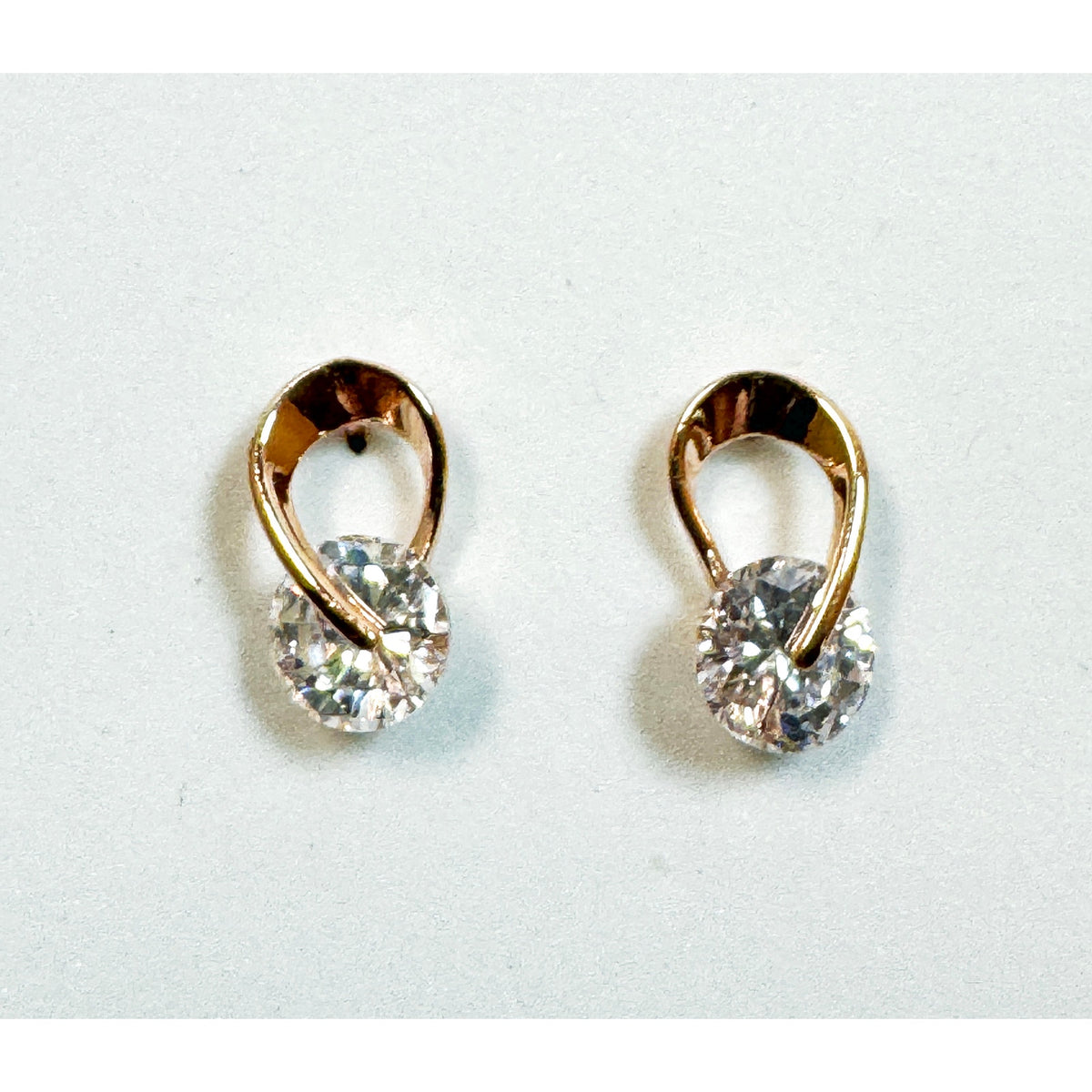 Rose Gold Tone CZ Post Earrings Oval Cubic Zirconia Studs 5/8 x 3/8 Inch E293