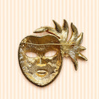 Mardi Gras Mask Brooch Rhinestone Enamel Gold Tone Masquerade Carnival Pin CP207