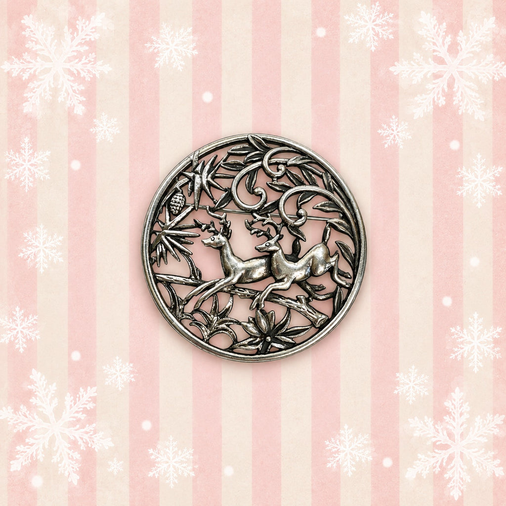 Vintage Sarah Coventry Running Deer Brooch Silver Tone Woodland Pin CP265