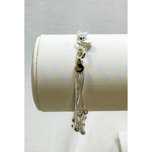 925 Silver Plated Multi Strand Bead Bracelet 7.5" Chain Layered Dainty B074
