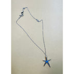Silver Tone Turquoise Colored Starfish Necklace  Ocean Sea Star Pendant 16" N303